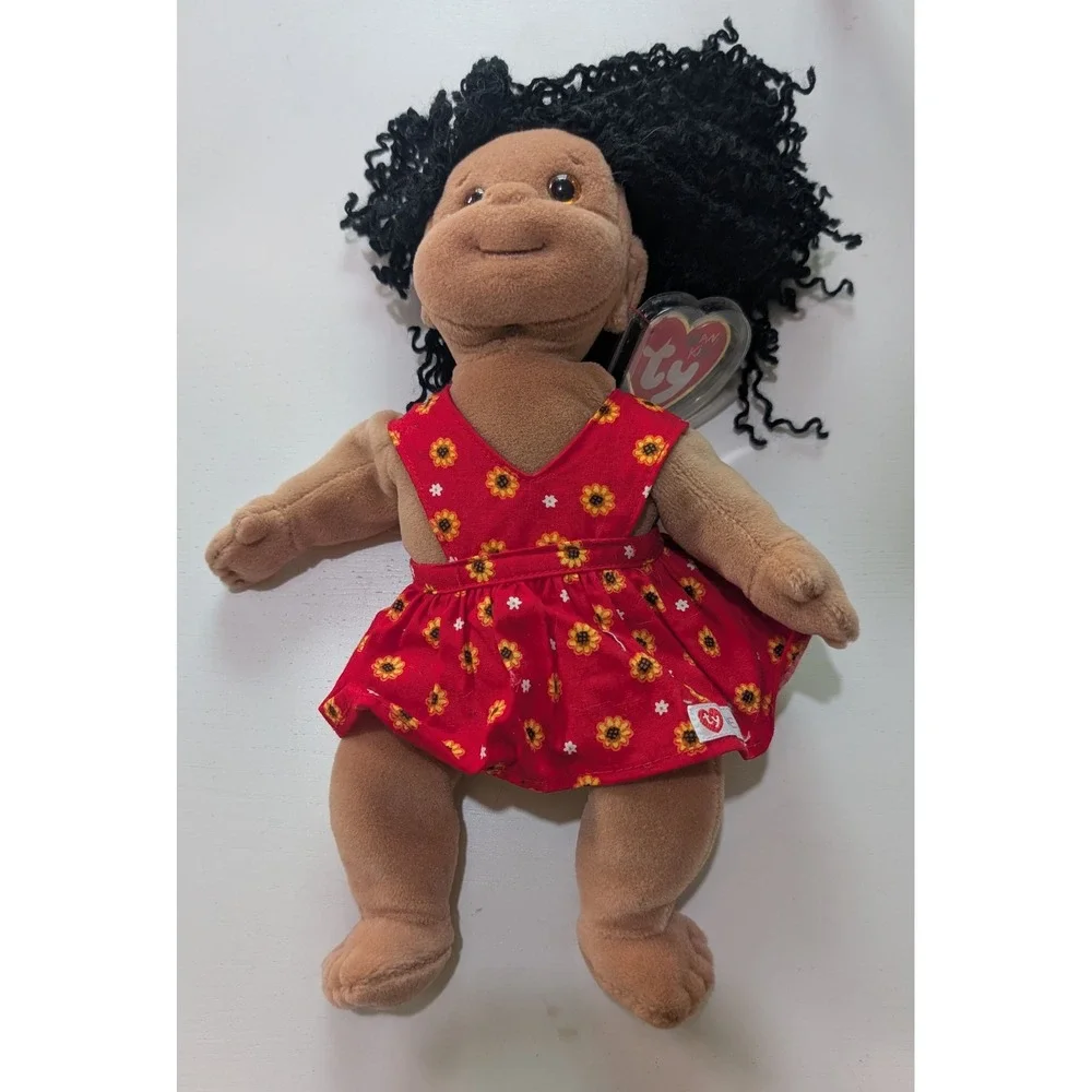 Ty Beanie Kids Calypso Doll Plush Red Sunflower Dress Curly Hair Heart Tag 2000